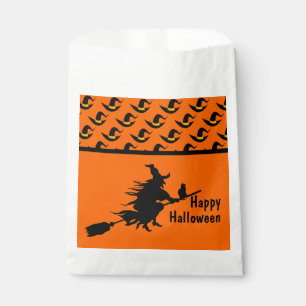 Sachets En Papier Orange & Noir, Sorcière volante Halloween
