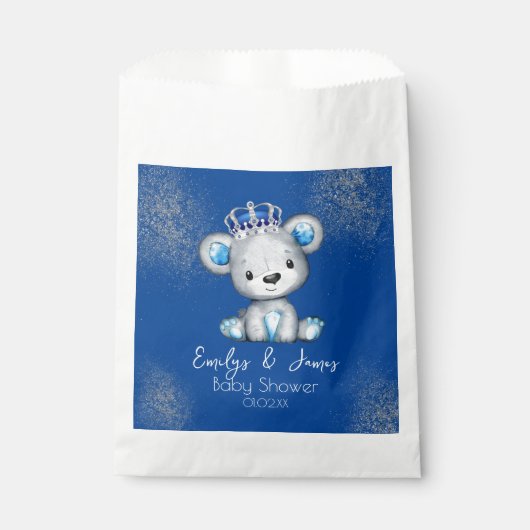 Sachets En Papier Ours Baby shower Prince Sparkly Blue Boys (Devant)