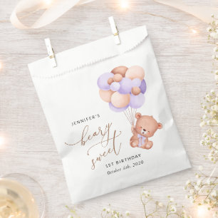 Sachets En Papier Ours De Bébé, Ballons Violets, Premier Anniversair
