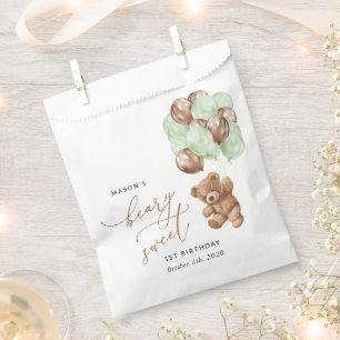 Sachets En Papier Ours En Conflit, Ballons Verts, Premier Anniversai