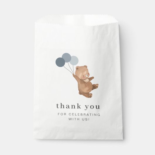 Sachets En Papier Ours en peluche avec 3 ballons bleus (Devant)