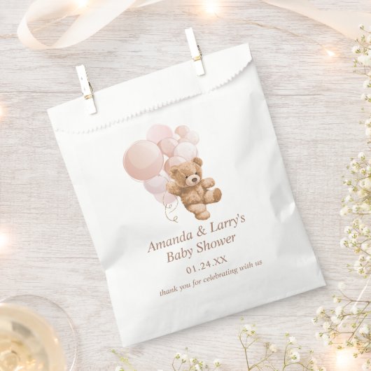 Sachets En Papier Ours en peluche avec des ballons roses bleus (Coupé)