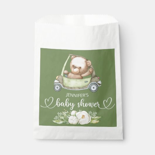 Sachets En Papier Ours en peluche Bébé Baby shower Ours vert (Devant)
