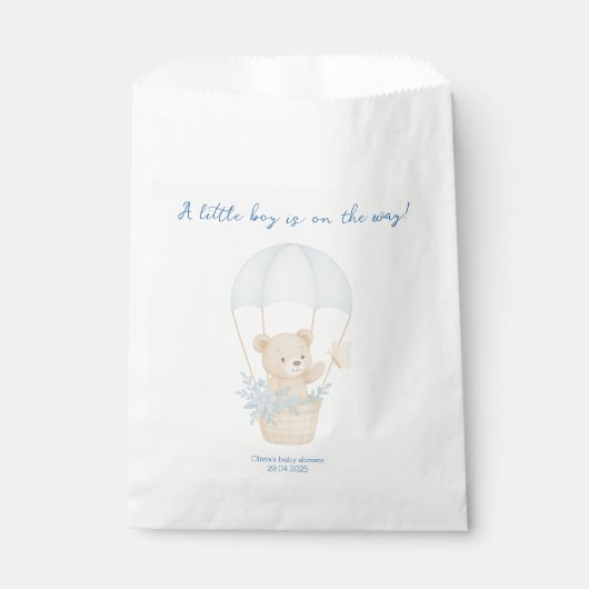 Sachets En Papier Ours en peluche mignon avec Baby shower en parachu (Devant)