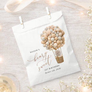 Sachets En Papier Ours mignon, Ballons Beiges, Premier Anniversaire