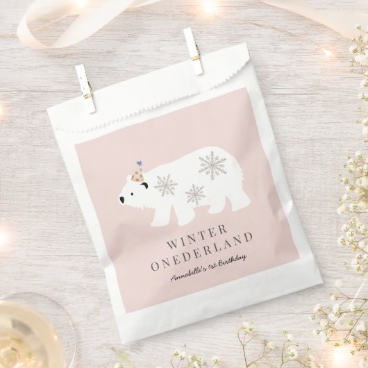 Sachets En Papier Ours polaire Hiver Onederland rose 1er anniversair (Coupé)