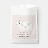 Sachets En Papier Ours polaire Hiver Onederland rose 1er anniversair (Devant)