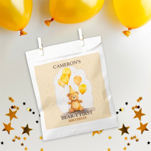 Sachets En Papier Ours Premier anniversaire Sexe Ours jaune neutre