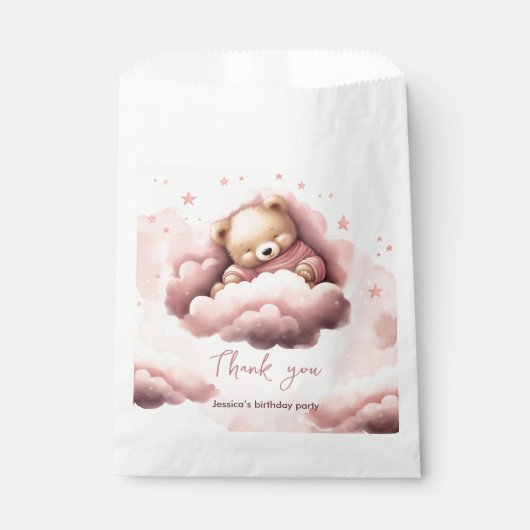 Sachets En Papier Ours rose sur les nuages sac d'anniversaire bébé (Devant)