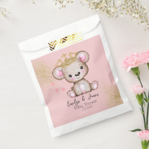 Sachets En Papier Ourson Fête Prénatale Princesse Rose Pailletée