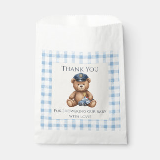 Sachets En Papier Ourson policier en tissu vichy Baby Shower