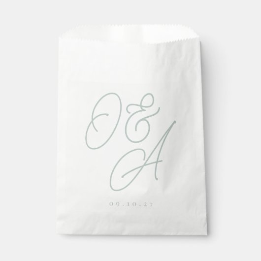 Sachets En Papier Pale Eucalyptus Oversize Script Monogram Mariage (Devant)