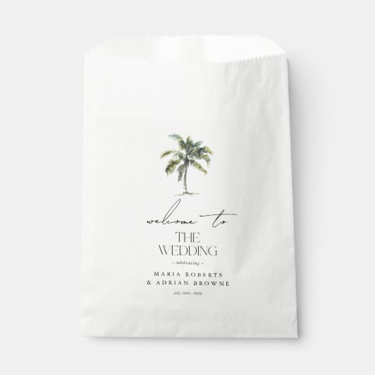 Sachets En Papier Palm Tree minimal Plage tropicale Mariage Bienvenu (Devant)