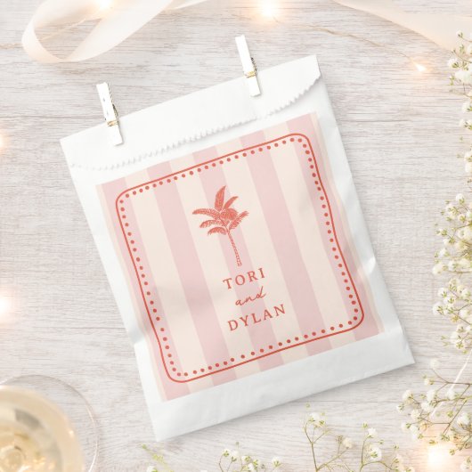 Sachets En Papier Palm Tree Rose rayé Tropical Beach Mariage (Coupé)