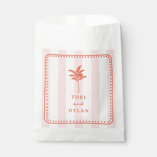 Sachets En Papier Palm Tree Rose rayé Tropical Beach Mariage (Devant)