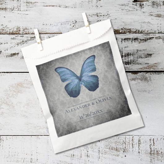 Sachets En Papier Papillon bleu Vintage Mariage damassé