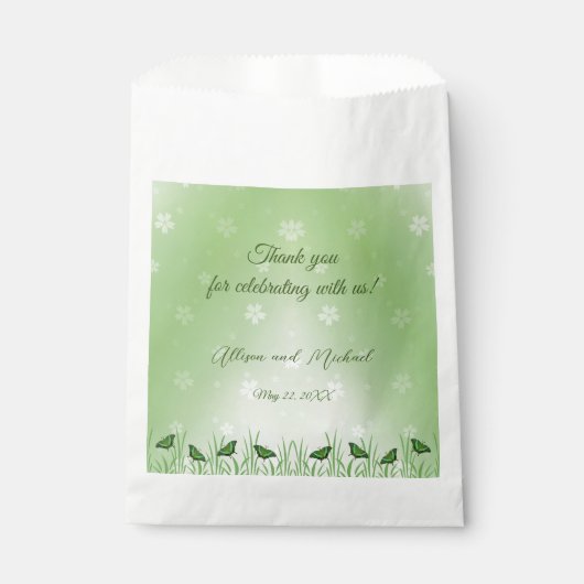 Sachets En Papier Papillon vert sur vert clair - mariage (Devant)