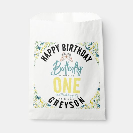 Sachets En Papier Papillon Whimsical Floral 1er anniversaire (Devant)