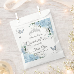 Sachets En Papier Papillons Floraux Bleu Ciel Argent Quinceañera 16