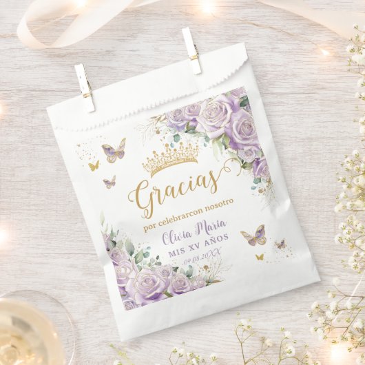 Sachets En Papier Papillons floraux pourpres Lilac Quinceañera 15 16 (Coupé)