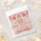 Sachets En Papier Papillons floraux rose joyeux 16e anniversaire (Coupé)