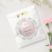 Sachets En Papier Parties scintillant Argent Cadre rose Bow Baptême (Scellé)