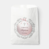 Sachets En Papier Parties scintillant Argent Cadre rose Bow Baptême (Devant)