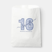 Sachets En Papier Parties scintillant bleu marine Script Sweet 16 An (Devant)