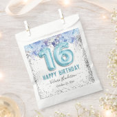 Sachets En Papier Parties scintillant florale Bleu clair Joyeux 16e  (Coupé)