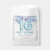 Sachets En Papier Parties scintillant florale Bleu clair Joyeux 16e (Devant)