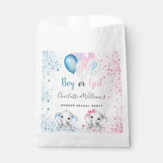 Sachets En Papier Parties scintillant rose bleu éléphants sexe révél (Devant)