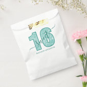 Sachets En Papier Parties scintillant turquoise Script Sweet 16 Anni (Scellé)