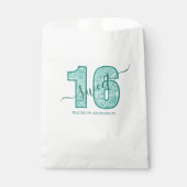 Sachets En Papier Parties scintillant turquoise Script Sweet 16 Anni (Devant)