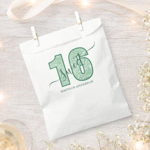 Sachets En Papier Parties scintillant verte Script Sweet 16 Annivers
