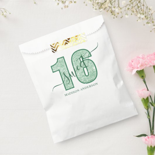 Sachets En Papier Parties scintillant verte Script Sweet 16 Annivers (Scellé)