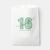 Sachets En Papier Parties scintillant verte Script Sweet 16 Annivers (Devant)