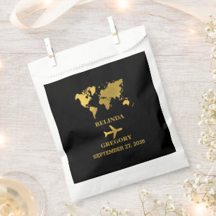 Sachets En Papier Passeport de mariage de destination Monde Noir Or