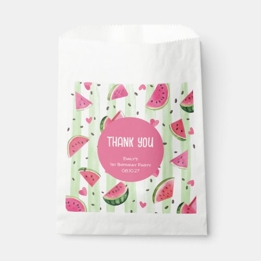 Sachets En Papier Pastèque Rose mignonne, Fille Anniversaire d'été (Devant)