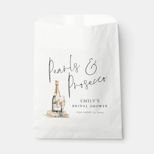 Sachets En Papier Pearles et Prosecco Script moderne Douche nuptiale (Devant)