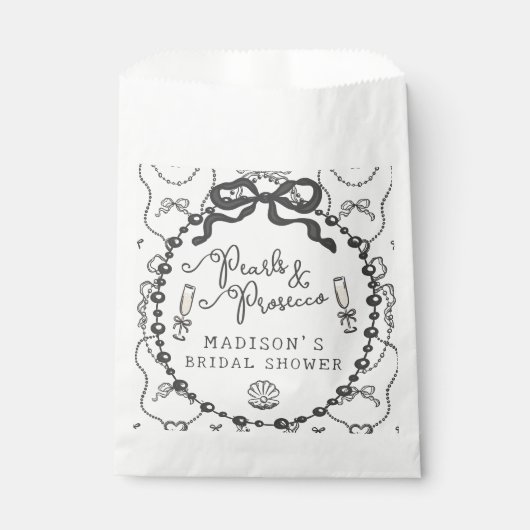 Sachets En Papier Perles & Prosecco Coquette noire à nœud Mariage Sh (Devant)