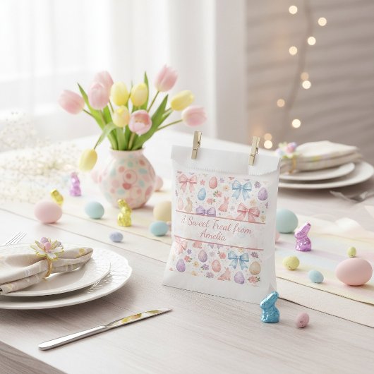 Sachets En Papier Personalized Coquette Bunny & Pink Bow Easter