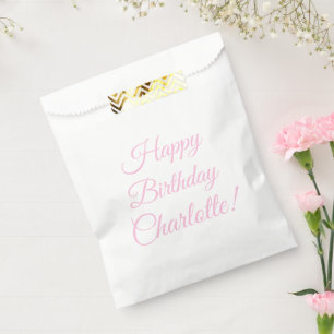 Sachets En Papier Personnaliser avec nom, Joyeux Anniversaire, rose