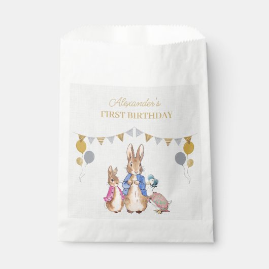 Sachets En Papier Personnaliser Peter lapin lin gris 1er anniversair (Devant)