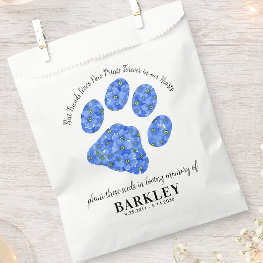 Sachets En Papier Pet Memorial Seed Packet Empreinte de patte Oublie