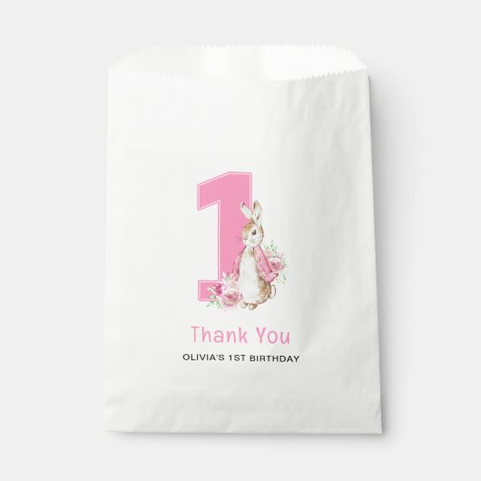 Sachets En Papier Peter Rabbit | Rose premier anniversaire (Devant)