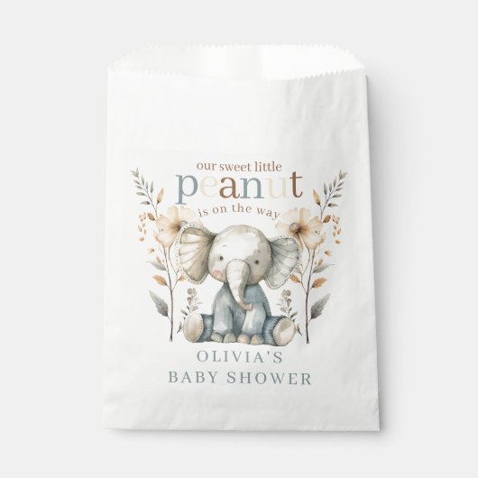 Sachets En Papier Petit Baby shower éléphant Bébé bleu arachide (Devant)