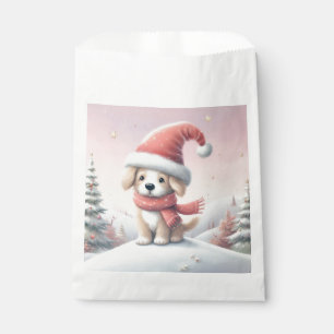 Sachets En Papier Petit chiot de Noël en chapeau santa