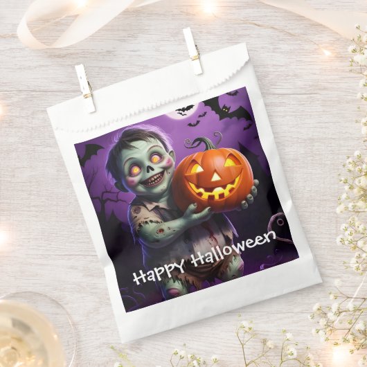 Sachets En Papier Petit Monstre Vert et ami Citrouille (Coupé)