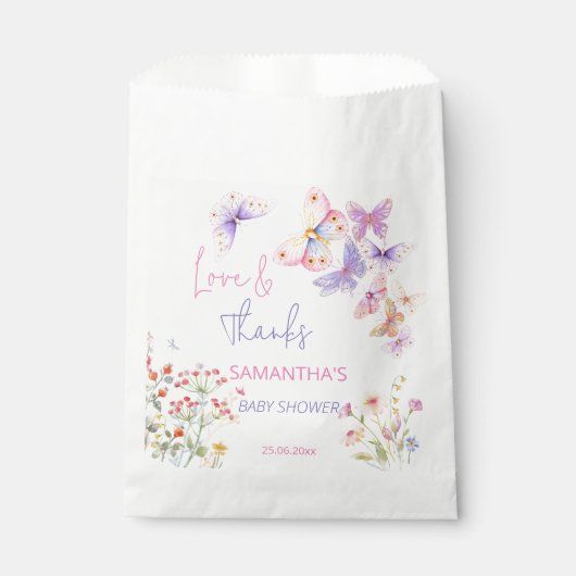 Sachets En Papier Petit papillon fleur sauvage baby shower merci (Devant)