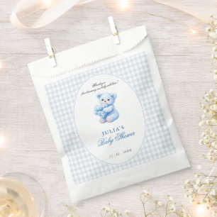 Sachets En Papier Petite Fête de Naissance Ourson en Vichy Bleu